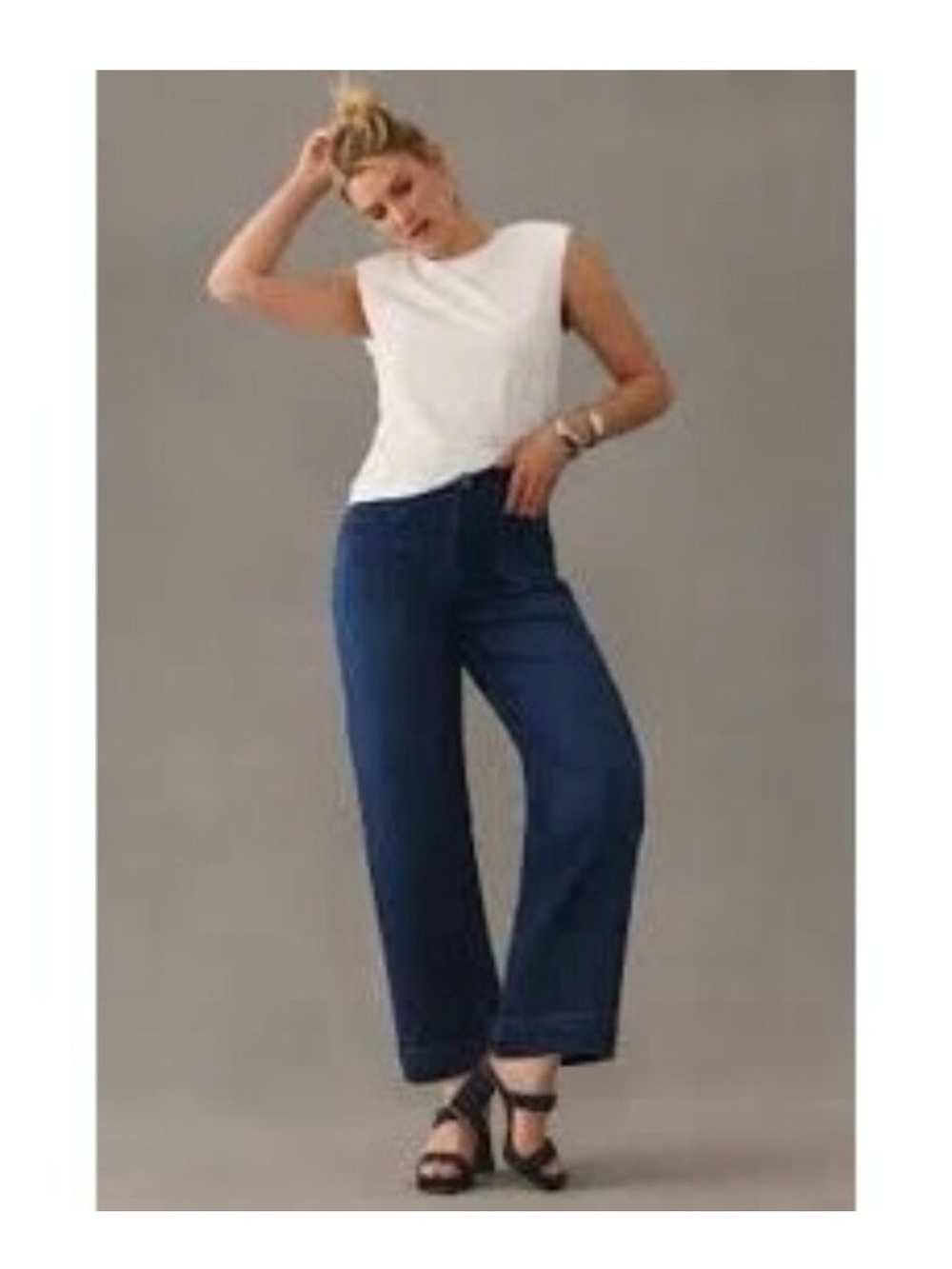 Maeve Colette Wide-Leg High-Rise Jeans in Dark Blue Denim